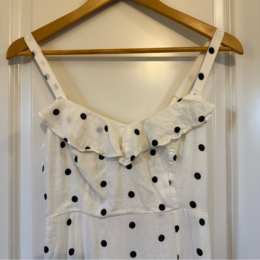 Old Navy fit flare linen blend ruffle trimmed maxi cami polka dot dress XS retro - Picture 6 of 12